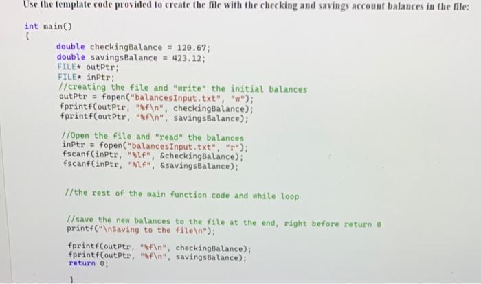 checking or ' S ', savings) void DisplayBalance (double accountBalance, char account);