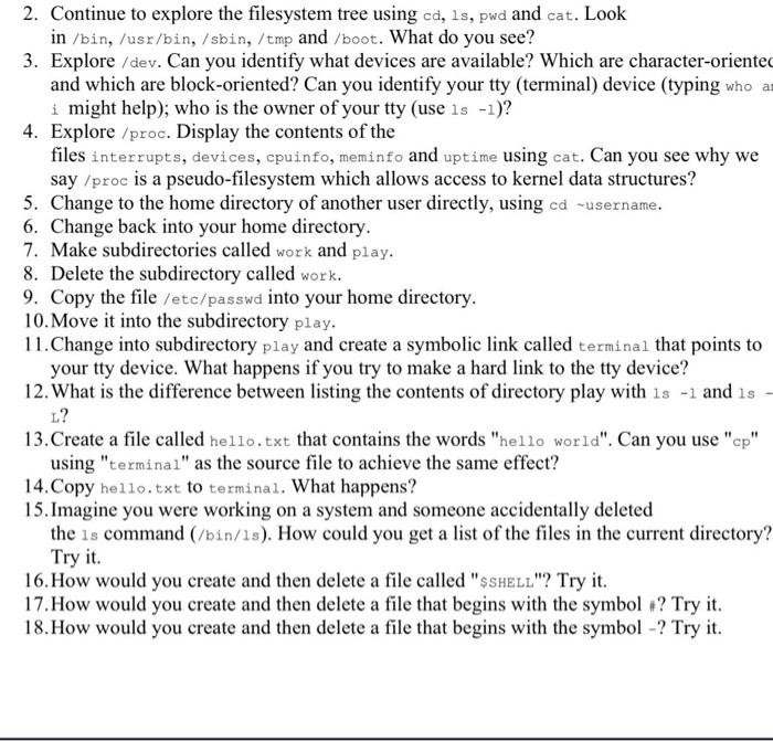 2. Continue to explore the filesystem tree using cd, ls, pwd