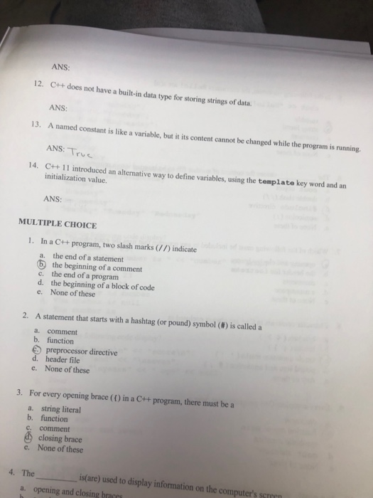  answer all ANS 12. C++ does not have a built-in data