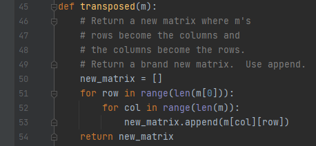 Python: Based on my code for transposing a matrix, why am I