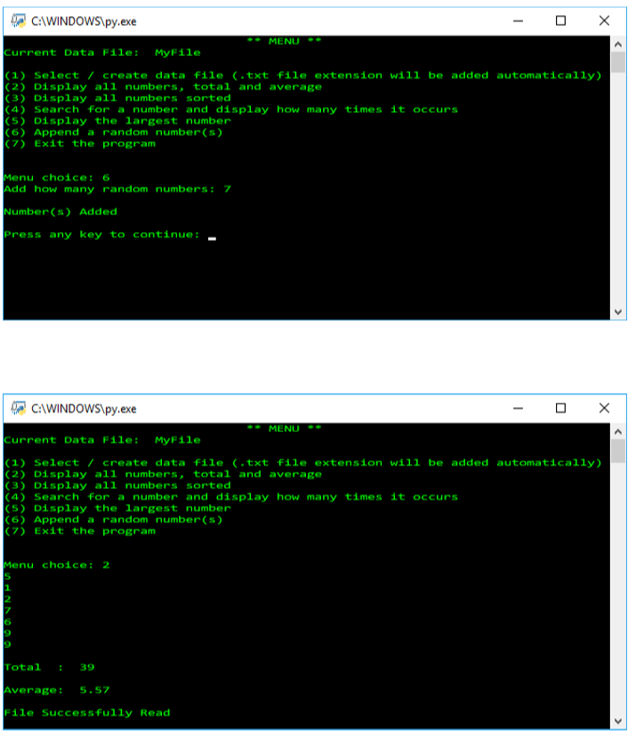read a list of numbers from a data file. If the user