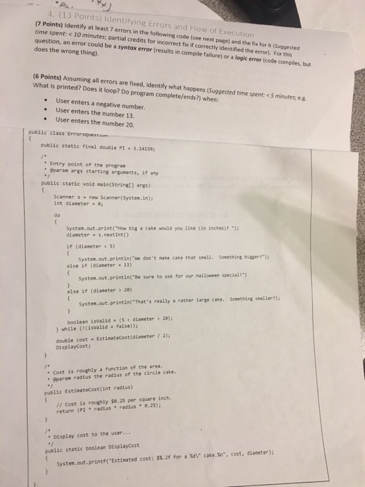  Identify at least 7 errors in the following code (see next