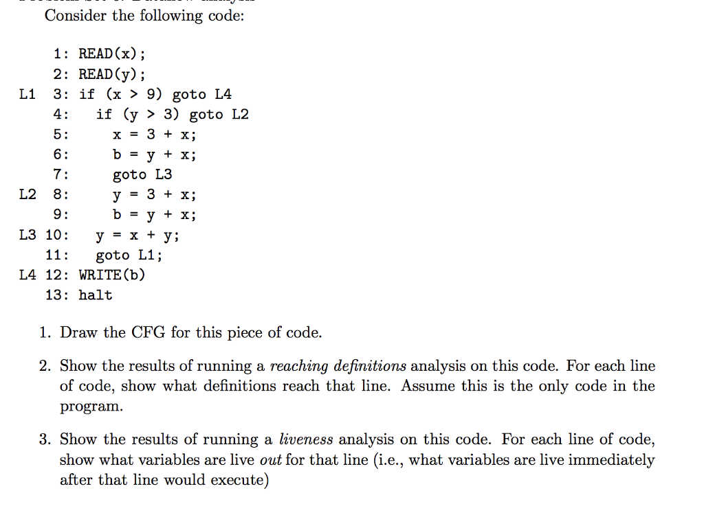 Consider the following code: 1: READ(x); 2: READ(y); LI 3: if