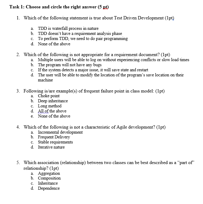 Task 1: Choose and circle the right answer (5 pt) 1.