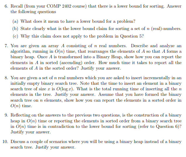 Question 9 please. 6. Recall (from your COMP 2402 course) that