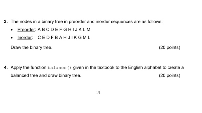  The nodes in a binary tree in preorder and inorder sequences