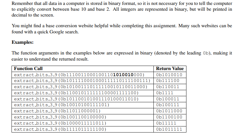 Write a function extract_bits 390,which takes a single integer argument named num.