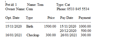 named petHistory as it will has an argument petId and no return