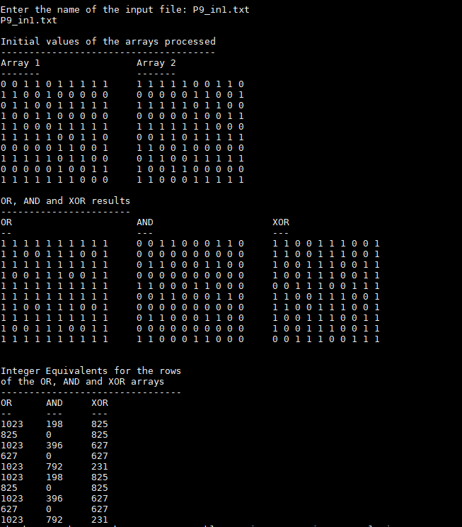 C++ Program. No Global Variables. Should use functions OR, AND and XOR