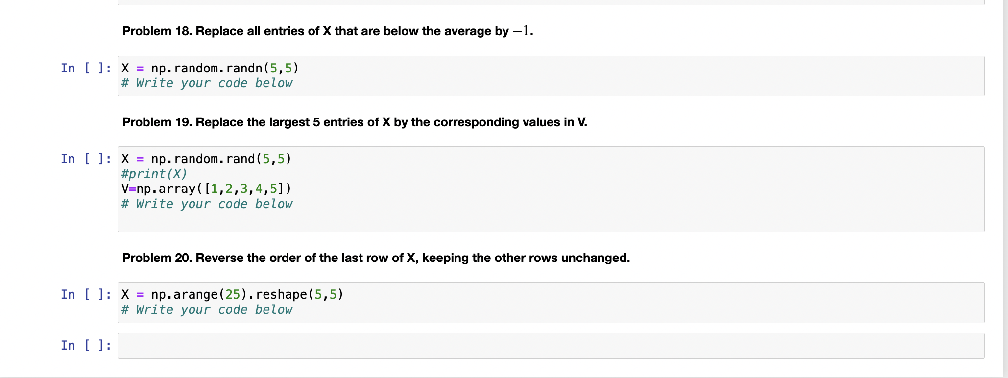  in python, answer each problem in as few lines as possible