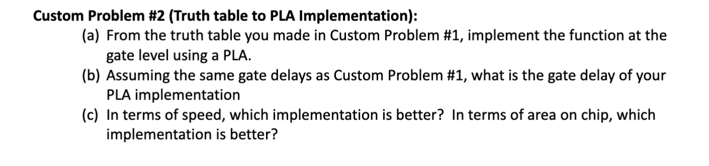  Custom Problem #2(Truth table to PLA Implementation): (a) From the truth