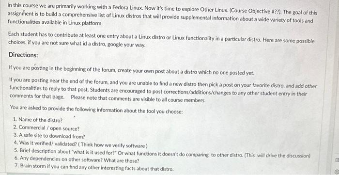 please help In this course we are primarily working with a Fedora