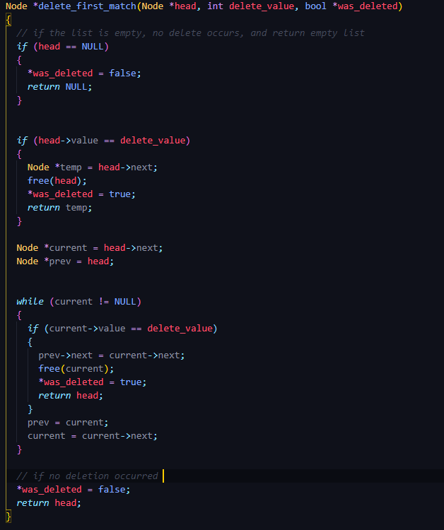 parameter). The function should return a pointer to the (potentially different) head