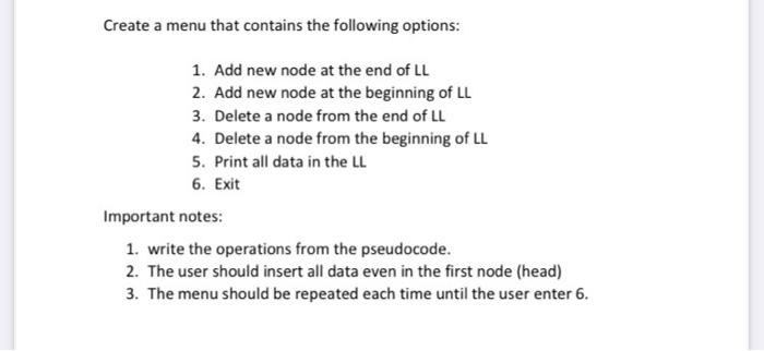 dont use ready method Create a menu that contains the following options: