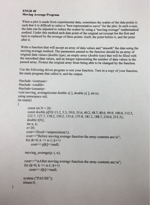  ENGR 40 Moving Average Program When a plot is made from