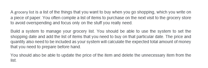  Create using PHP and HTML language A grocery list is a