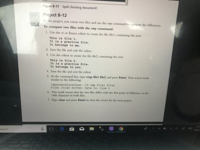  Unix / linux Figure 8-17 Spell checking document Project 8-12 In