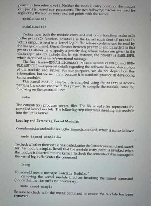 the process and solve it thanks Part I-Creating Kernel Modules The first