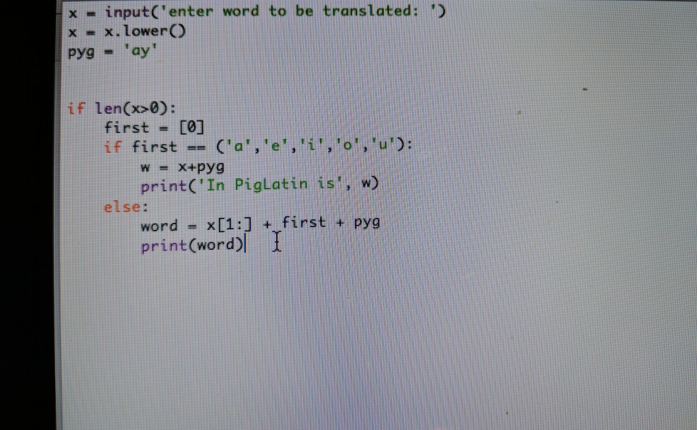  pig latin program in Python, keep getting an error for the