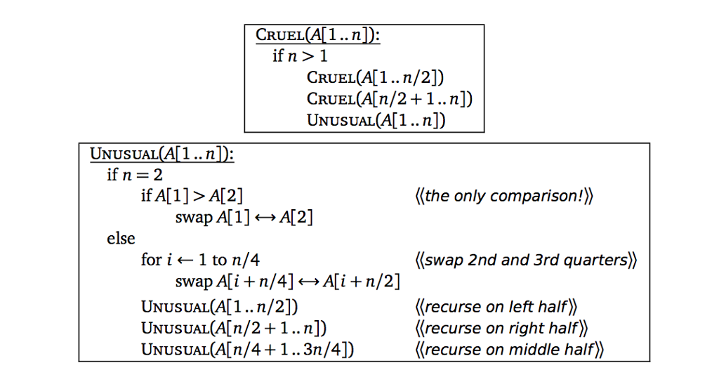  there is pseudocode for a recursive function called Unusual. (a) Write