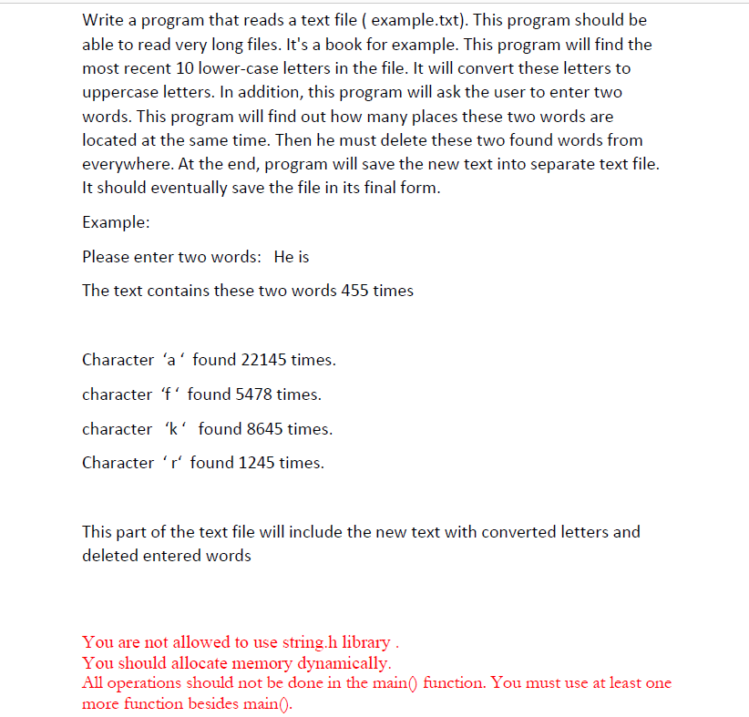 C Language programming. you can select a text file with any txt