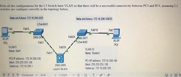  Write all the configurations for the L3 Switch Inter-VLAN so that