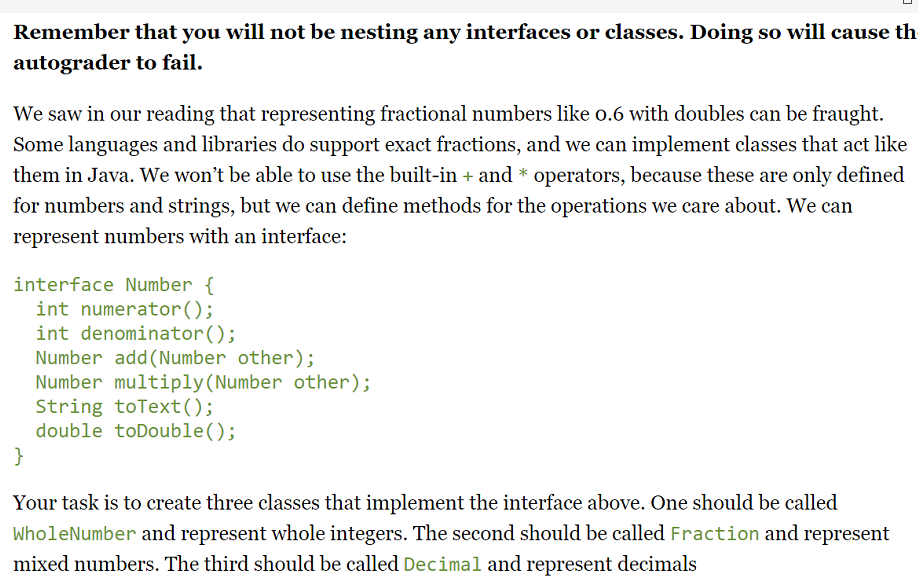 This code will go in the file Numbers.java, any tests in a