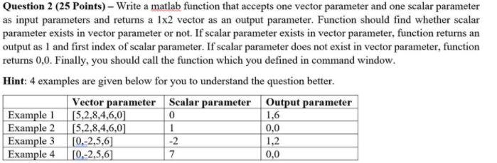  Question 2 (25 Points) - Write a matlab function that accepts