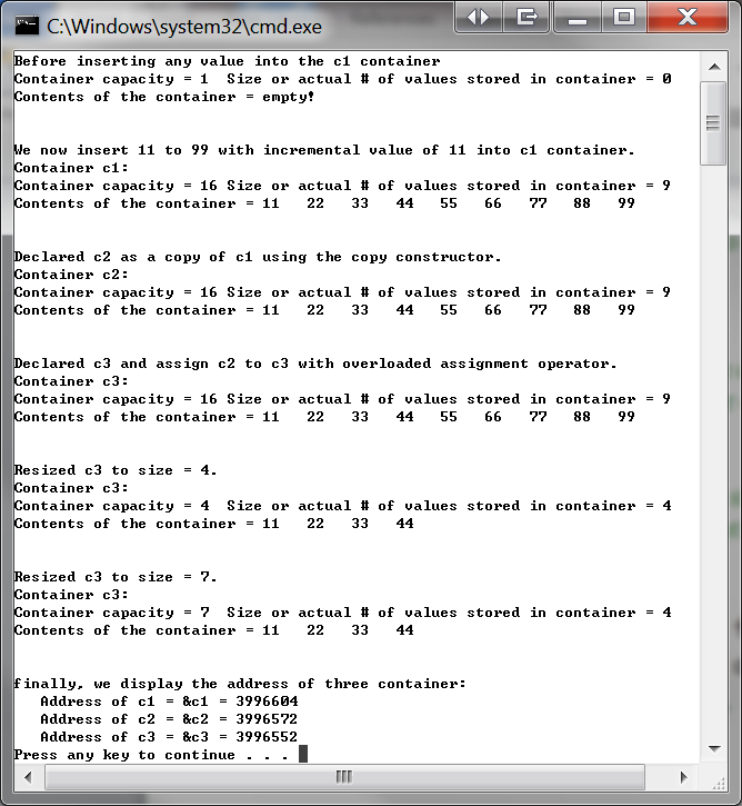 Given the interface of the container class below: // Container with dynamic