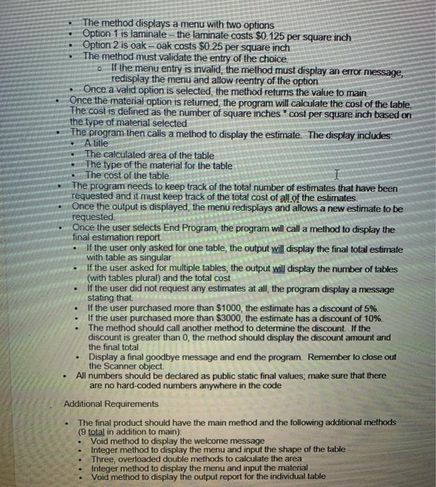 program should call a void method to display a welcome message. Include