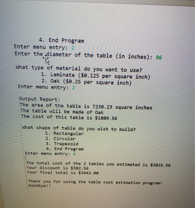 is made, the method should display an error message, redisplay the menu