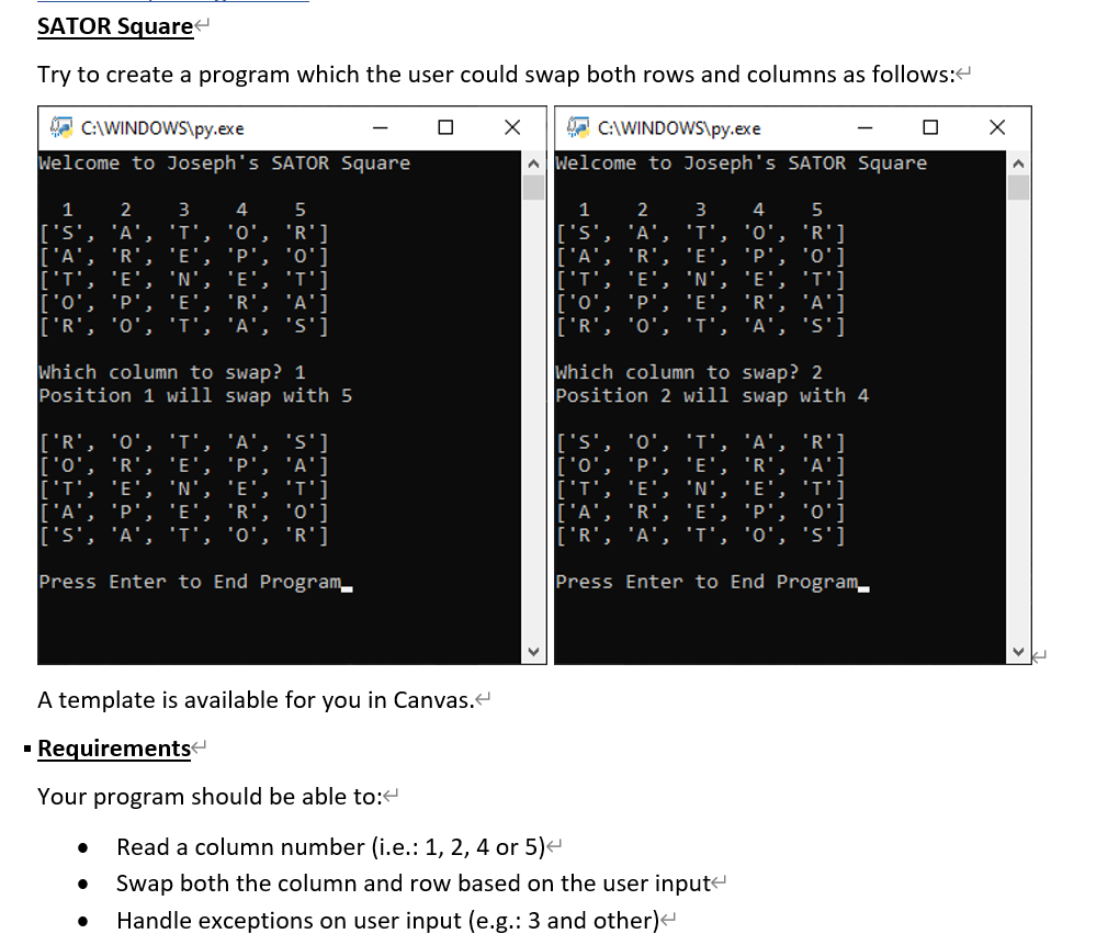  Please use python to do it. Thanks SATOR Square Try to
