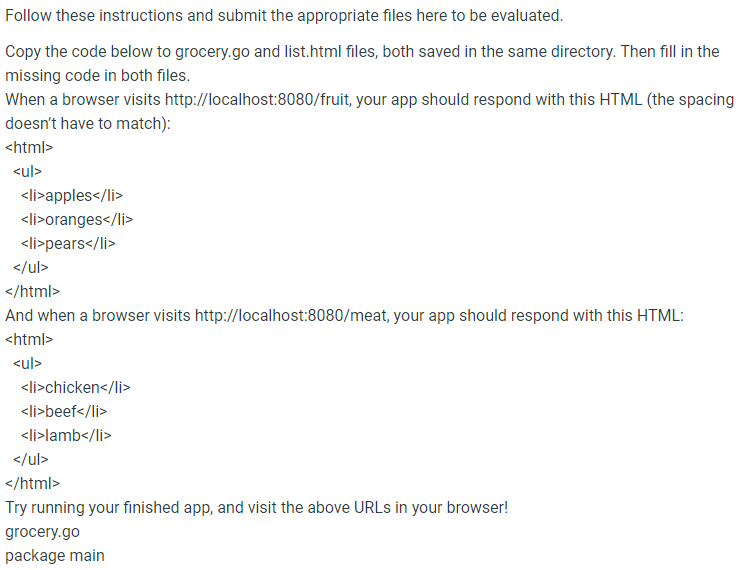 In GO Programming Language Please Follow these instructions and submit the appropriate