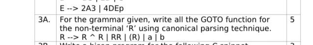  5 E --> 243 | 4DEP 3A. For the grammar given,