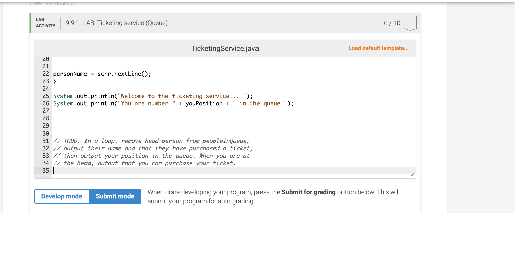 a queue. The program should read in a list of people's names
