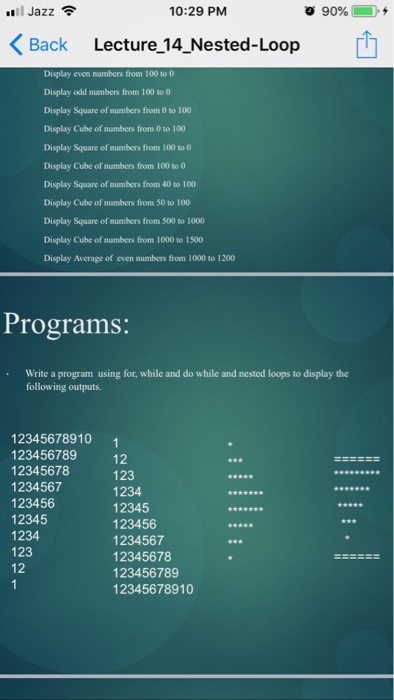  lJazz 10:29 PM 1 Back Lecture_14-Nested-Loop Display even numbers from 100