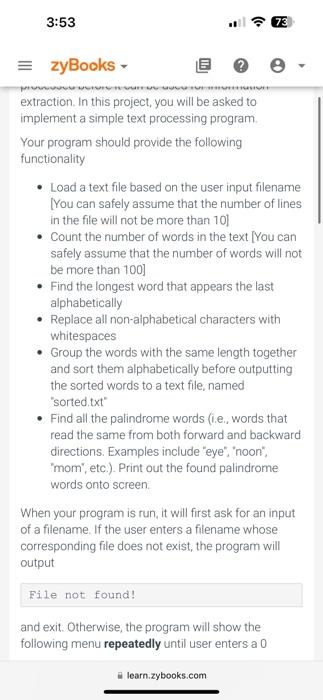 Project 1: A Simple Text Processing Program In the text mining, the