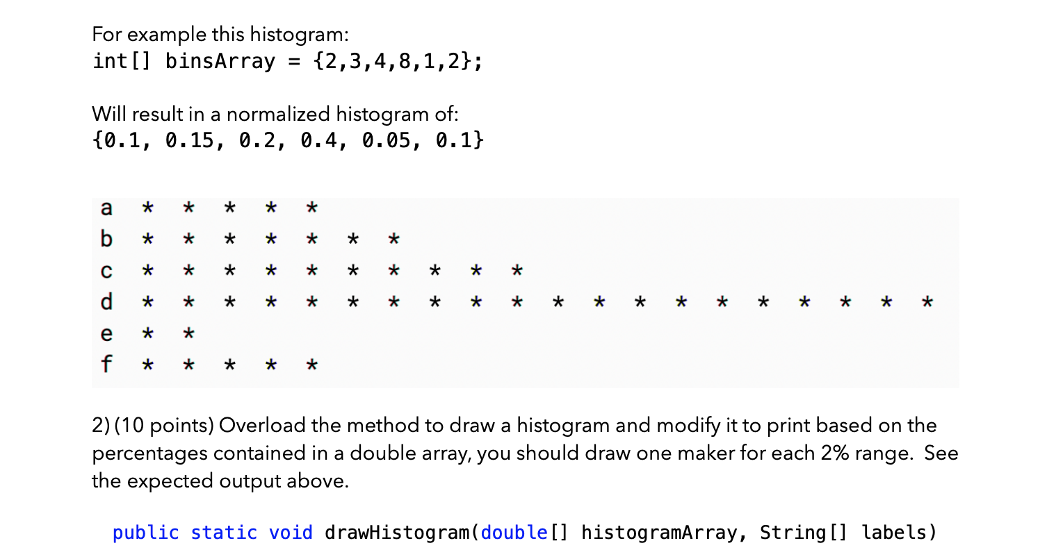 Number 2 in Java For example this histogram: int[] binsArray {2,3,4,8,1,2}; Will
