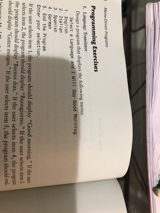  1.Language Translator Menu-Driven Programs Programming Exercises 1. Language Translator Language an&