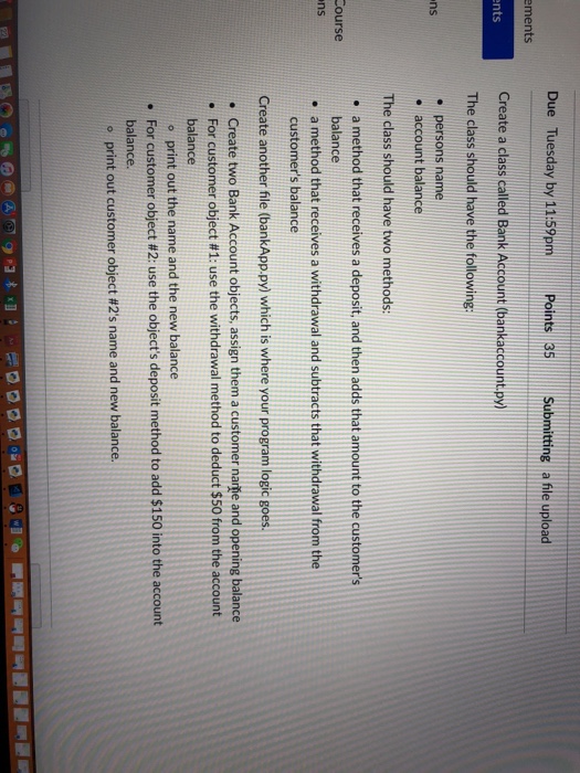  help me in python Due Tuesday by 11:59pmPoints 35 Submitting a