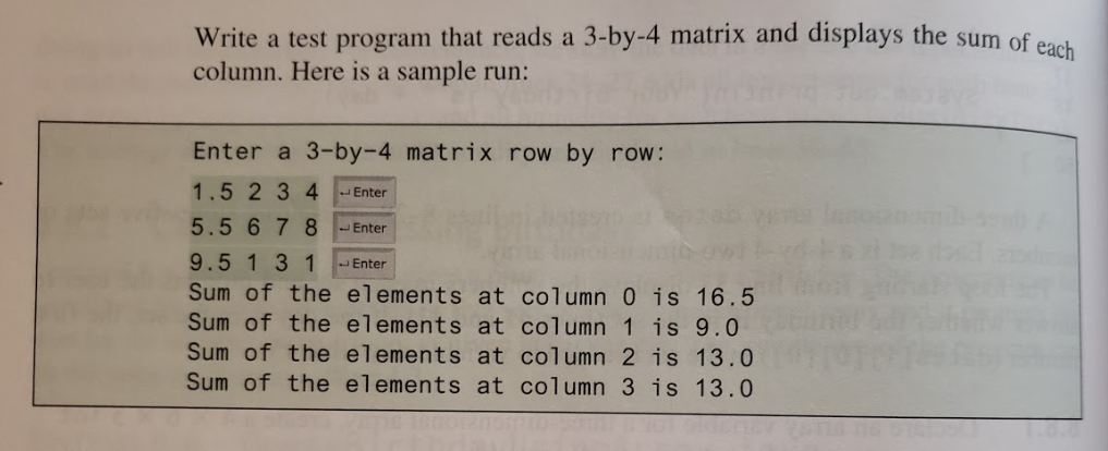 column by column) Write a method that returns the sum of all