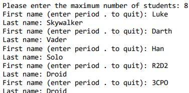 static int actualNumberStudents = 0; private static String[] studentNames; //main method public