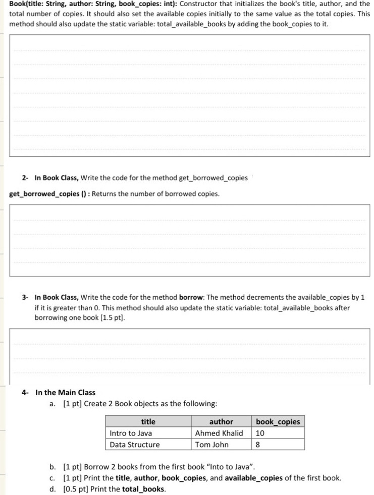  Book(title: String, author: String, book_copies: int): Constructor that initializes the book's