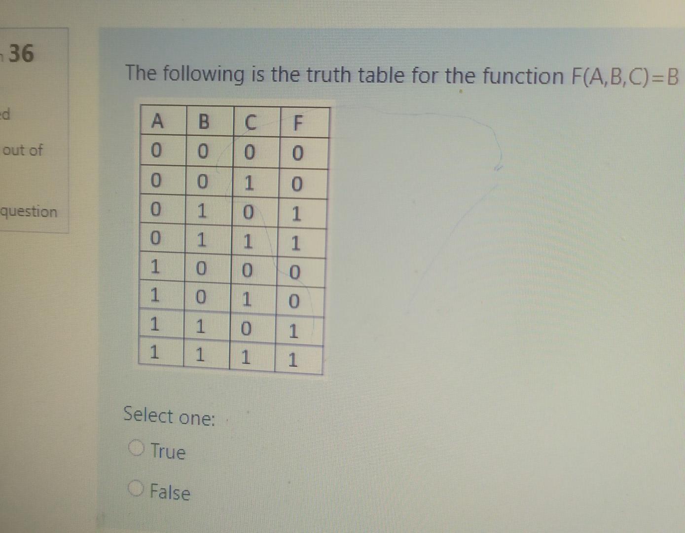 36 The following is the truth table for the function F(A,B,C)=B