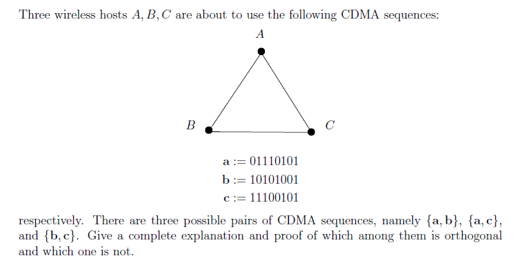 Three wireless hosts A, B, C are about to use the