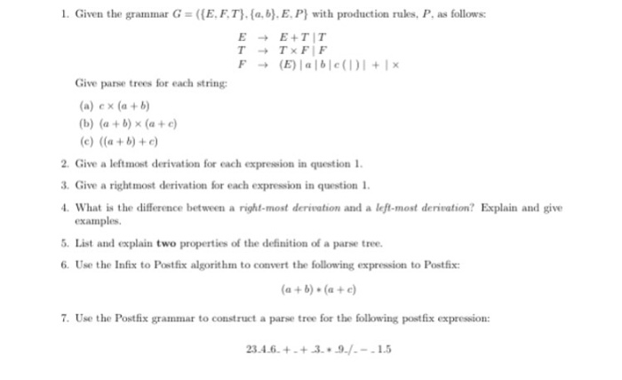  Need solution for number #2 & #3. l. Given the grammar