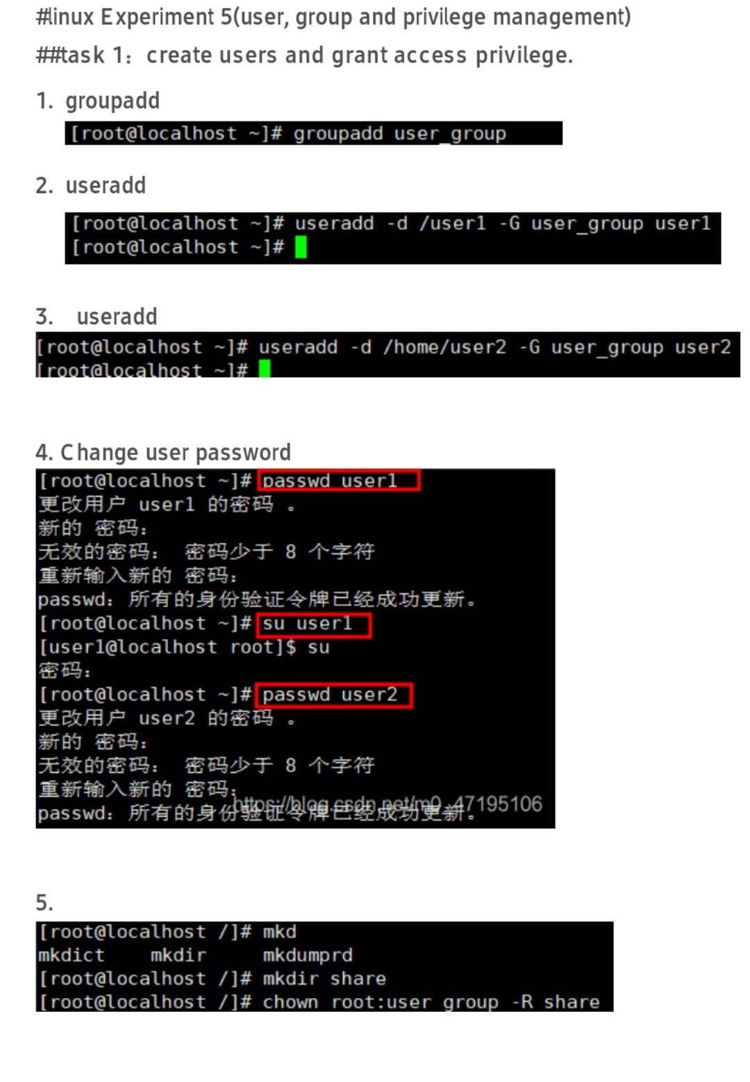 Centos Experiment report 5.. #linux Experiment 5(user, group and privilege management) #task