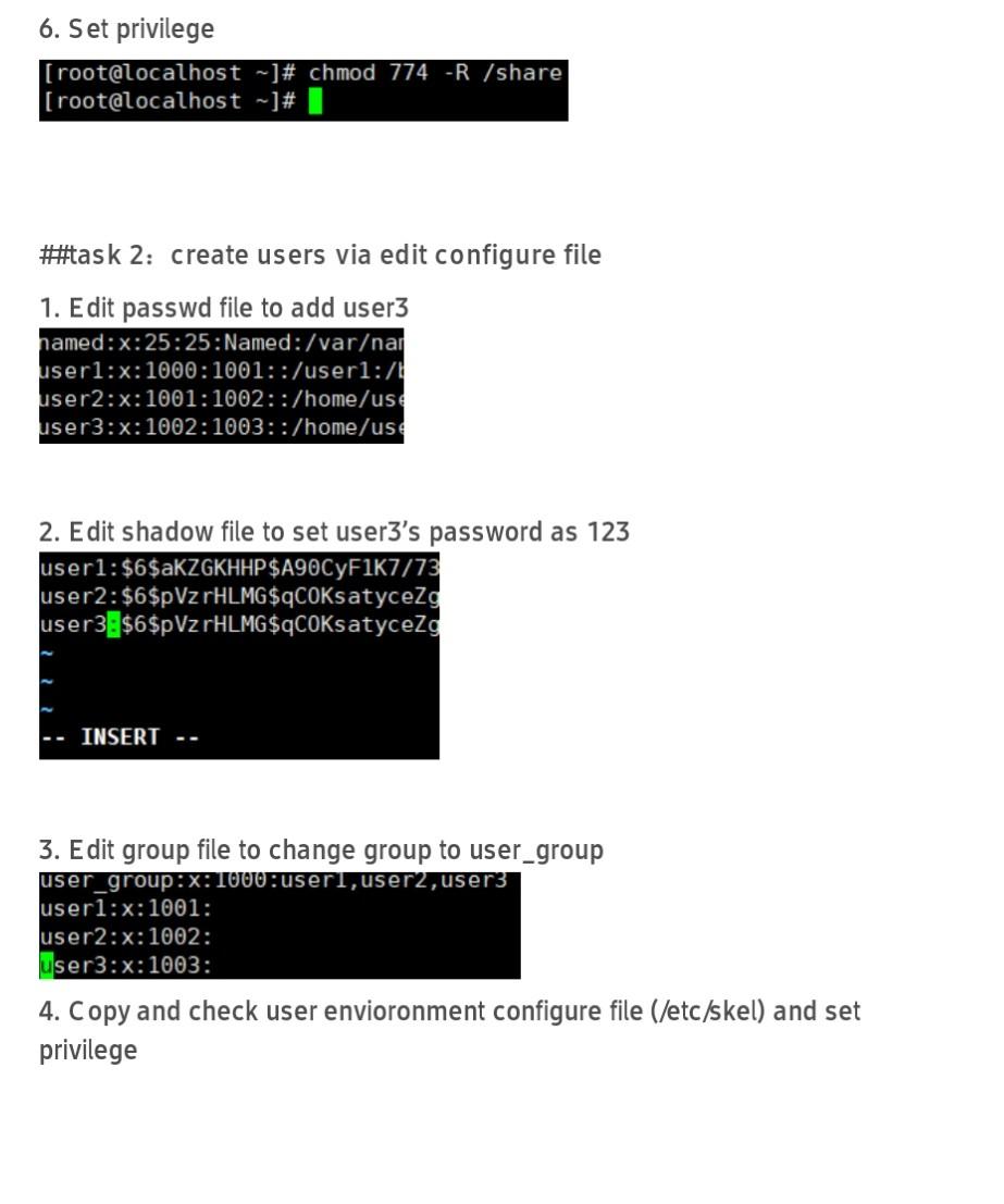 1: create users and grant access privilege. 1. groupadd [root@localhost -]# groupadd