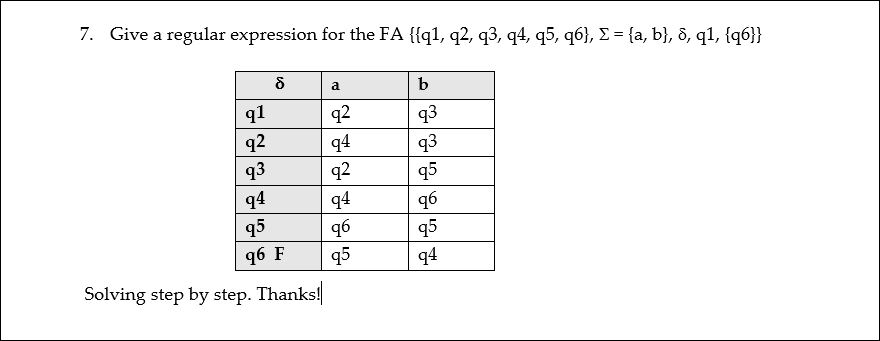 7. Give a regular expression for the FA {{q1, q2, q3,