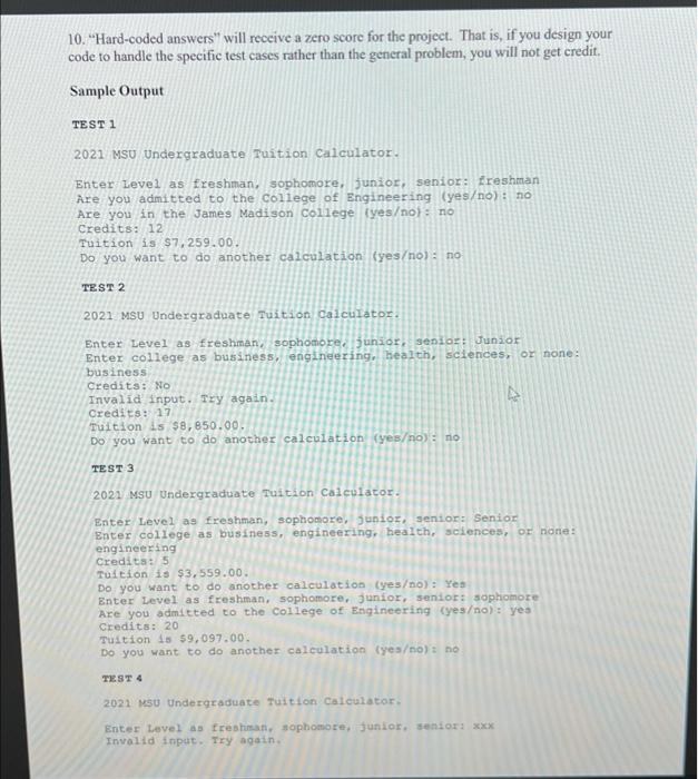 on parameters supplied by the user (such as the major and class